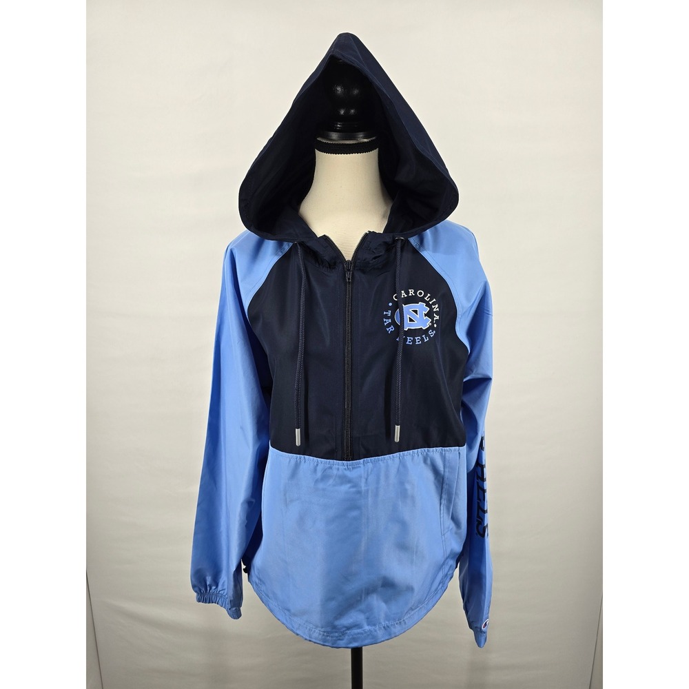 Champion UNC Tar Heels Windbreaker Jacket Navy Blue HalfZip Hooded Womens Medium